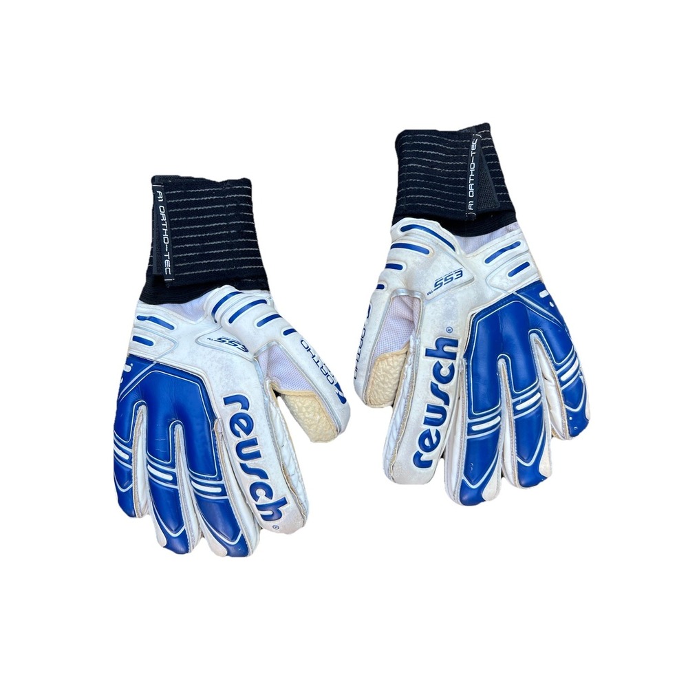 Reusch Soccer Goalkeeper Gloves 10 ESS Ortho Tec R1 Men's White Blue Supersolid